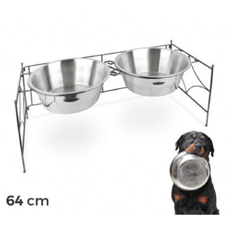 TRADE SHOP - Doppia Ciotola Per Cane Cani In Acciaio Con Supporto Rialzato 44 X 21,5 X 11 Cm -
