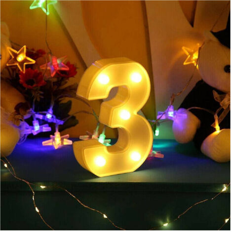 TRADE SHOP - Numero 3 Luminoso Bianco A Led Decoro Per Eventi Feste Luce Calda 3000k 16x3cm - (1/5)