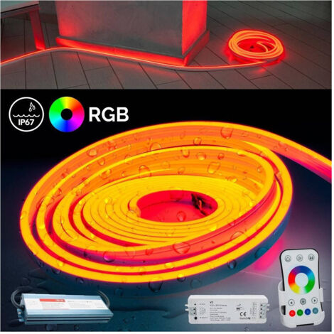 TRADE SHOP - Kit Striscia Neon Flex Led 160w Ip67 Centralina Telecomando Alimentatore Rgb 24v 10mt -