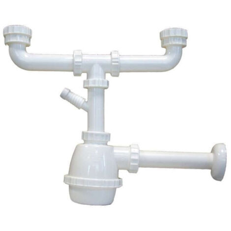 TRADE SHOP - Sifone Moplen Lavello 2 Vie Senza Piletta Attacco Lavandino Lavatrice Scarico -