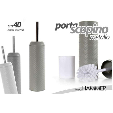 Kaela - Portascopino Bagno Wc 40cm In Metallo Decoro Hammer Vari Colori Assortiti 747632 - (1/2)