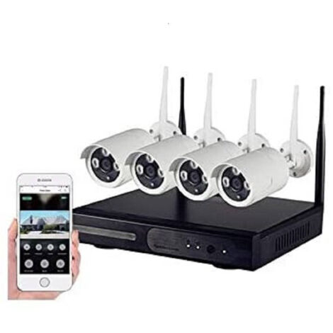 TRADE SHOP - Kit Di Videosorveglianza Con 4 Telecamere Nvr Lan Wireless Full Hd Wifi Cw567 -