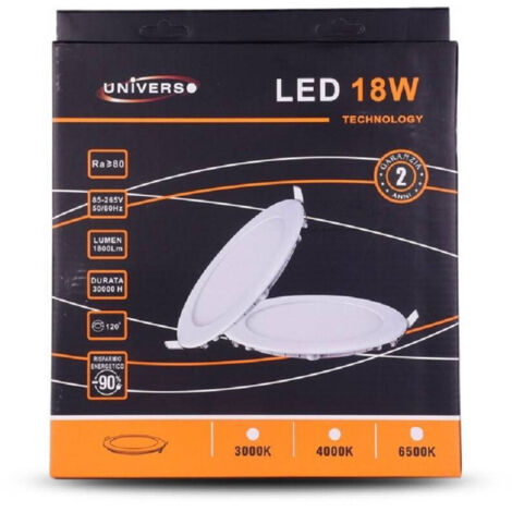 TRADE SHOP - Pannello Led Slim 18 W Incasso Rotondo In Pvc Luce Caldo Freddo Naturale P205a-t - -Bianco Caldo -