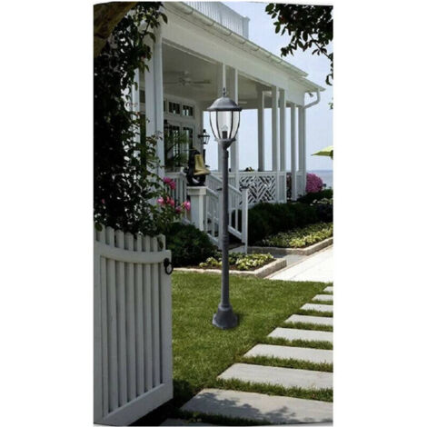 TRADE SHOP - Lampione Giardino Lanterna Nero Vetro E27 Luce Esterno Alluminio 178x24 Cm Es35 -