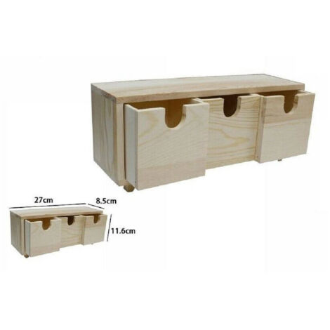 TRADE SHOP - Porta Oggetti Mini Cassettiera 3 Cassetti Legno Naturale Decoupage 53387a -