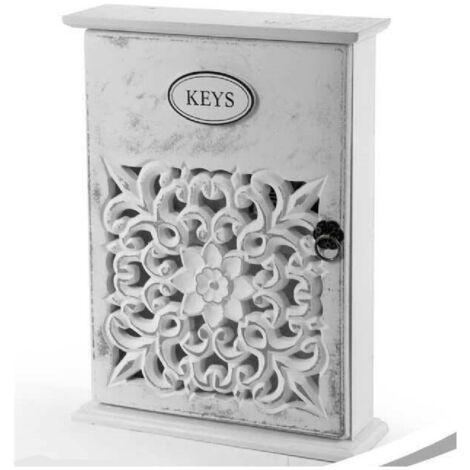 TRADE SHOP - Cassetta Porta Chiavi Box In Legno Da Parete 20 X 6 X 26 Cm Decoro Keys 784712 -