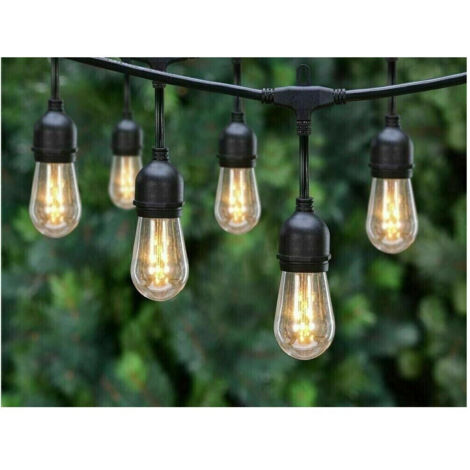 TRADE SHOP - Catena Luminosa Da Esterno Modulare 10 Lampadine E27 Cavo 10 Metri Ip65 Nero -
