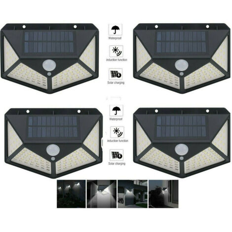 TRADE SHOP - 4pcs Lampada Luce Faretto Faro Esterno Energia Solare 100 Led Sensore Movimento -