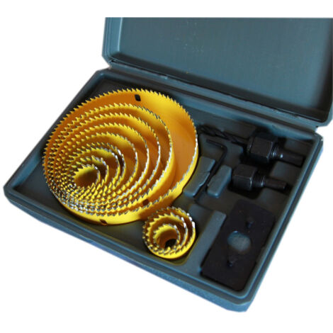 TRADE SHOP - Set 16 Pz Frese Legno Frese A Tazza Per Trapano Supporto 2 Attacchi 12 Frese -