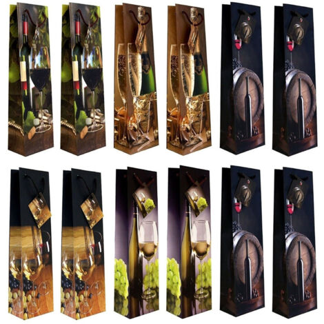 Sacchetto Regalo Vino Sacchetti Regalo Per Vino In Carta Kraft - 12 Pezzi Con Finestra E Manici, Per Matrimoni Sacchetti Per Bottiglie Di Vino Natale - 7