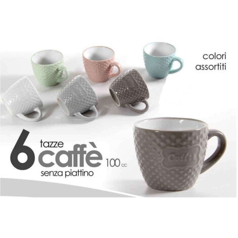 TRADE SHOP - Set 6pz Tazzine Caffe' Senza Piattino Colori Assortiti Decoro Caffe 100cc 723506 -