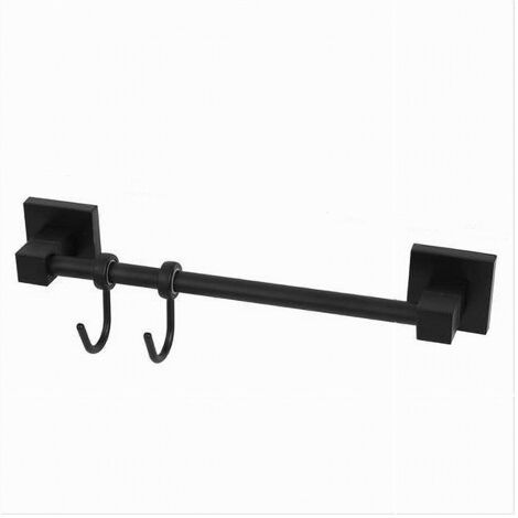 TRADE SHOP - Porta Asciugamani Maniglia Con 2 Ganci Moderno Fissaggio A Parete Bagno Nero 79992 - (1/2)