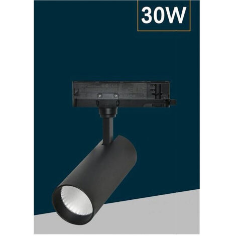 TRADE SHOP - Faretto Led 30 W Binario Track Trifase Faro Luce 4000k Ip20 Nero Bianco Pt4-30w - Nero