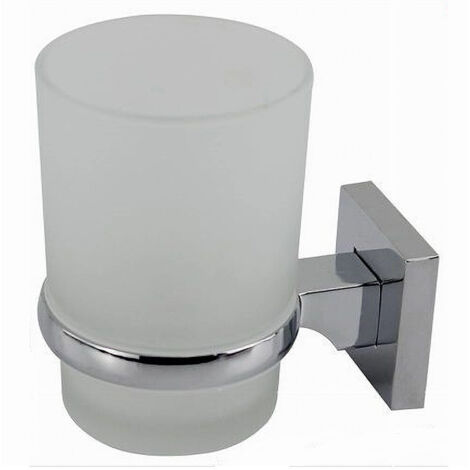 TRADE SHOP - Porta Spazzolini Dentifricio Bicchiere Vetro Satinato Parete Bagno Square 59186 - (1/2)