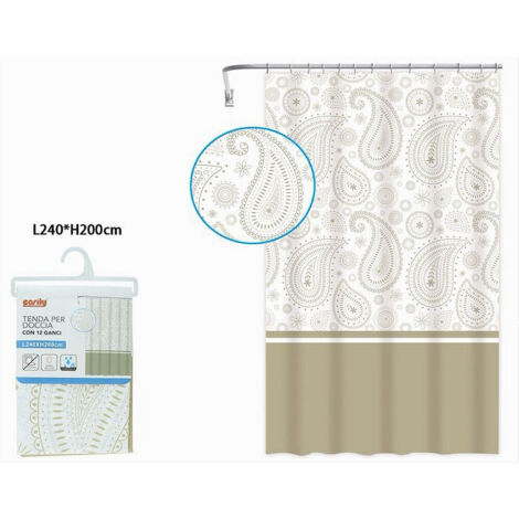 Tenda Doccia Bouti1583 200x200 Cm Con Motivo A Quadretti Bianco/Nero – Include Anelli E Cuffiette, In PEVA