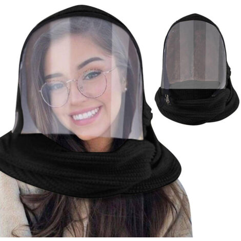 TRADE SHOP - Maschera Integrata Per Viso Trasparente Cappello Caldo Sciarpa Zipper Flip Cover -