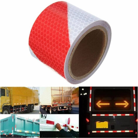 TrAdE Shop Traesio - 25 Metri Nastro Adesivo Catarifrangente Auto Camion Rosso Bianco Alta Visibilitá -