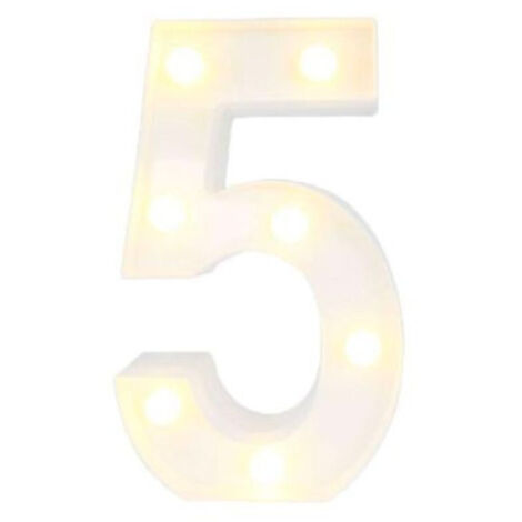 TRADE SHOP - Numero 5 Luminoso Con Luci Led A Batteria Decorazioni Per La Casa Dim. 22 Cm -