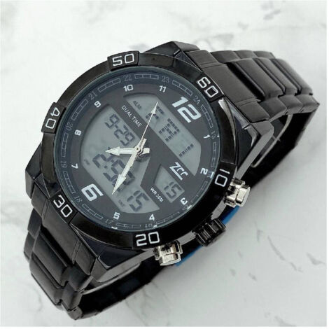 MWC 1999-2001 Quarzo Acciaio Nero Tessuto Giorno Data Orologio Uomo ANSE FISSE