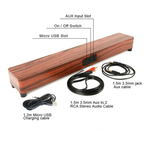 TRADE SHOP - Speaker Cassa Soundbar Legno Aux Bluetooth 4.2 Wireless Smartphone Tv Tablet Pc -