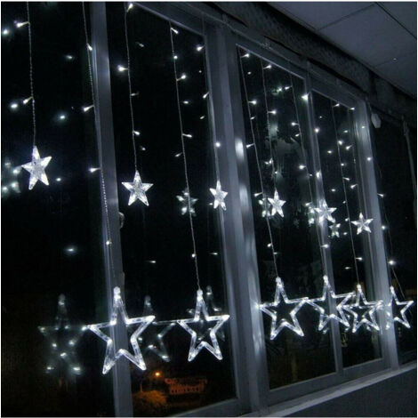 TrAdE Shop Traesio - Tenda Luminosa Natalizia Led Con Stelle Bianco Freddo 2mt Esterno Prolungabile -
