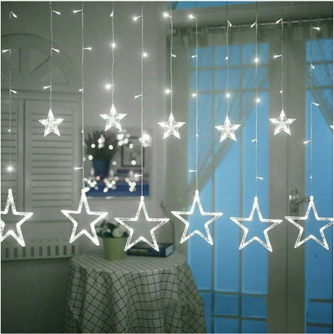 TrAdE Shop Traesio - Tenda Luminosa Natalizia Led Con Stelle Bianco Freddo 2mt Esterno Prolungabile -