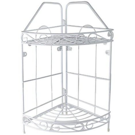 TRADE SHOP - Mensola Angolare Angoliera 2 Ripiani Porta Oggetti Bagno Metallo Bianco 52527 - (1/2)