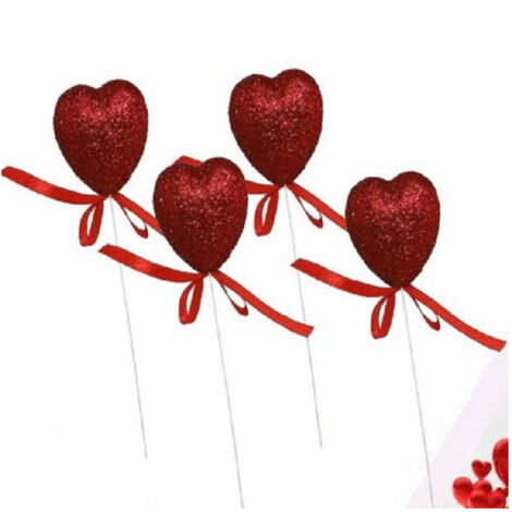 TRADE SHOP - Set 8 Cuori Glitterati In Polistirolo Con Stand Spillone 5cm San Valentino 68331 - (1/4)