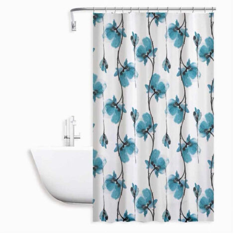 TRADE SHOP - Tenda Doccia Vasca Impermeabile 12 Ganci Decorazione Fiori Blu 240 X 200cm 79225 -