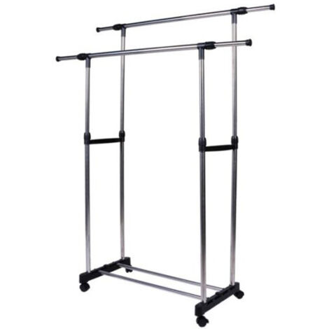 TRADE SHOP - Appendiabiti Allungabile Telescopico Doppio Con Ruote E Vassoio 80x40x80/155cm -