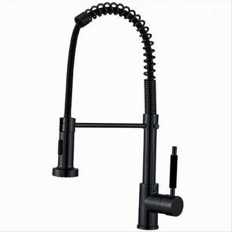 TRADE SHOP - Miscelatore Rubinetto Con Doccetta Lavello Canna Alta Isola Per Cucina Nero 87467 - (1/5)