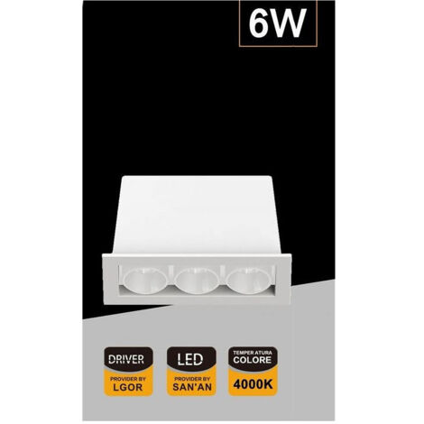 TRADE SHOP - Faretto Led Rettangolare Da Incasso 6watt Luce 3000k 6000k 4000k Moderno Xtd-3-b - -Bianco Naturale -