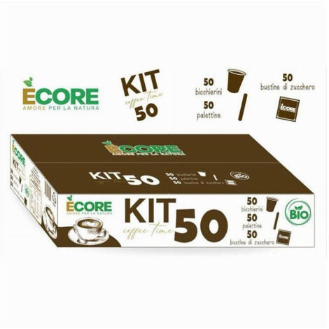 TRADE SHOP - Kit Caffè 150 Pz Coffee Time Con 50 Bicchierini 50 Bustine Zucchero 50 Palettine -