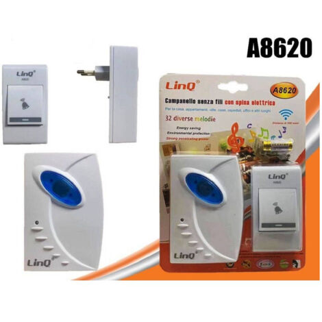 TRADE SHOP - Campanello Wireless Spina Elettrica Senza Fili 32 Melodie A8620 Distanza 100 Mt -