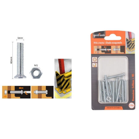TRADE SHOP - Set 10 Pezzi Viti Vite Testa A Croce Piatta 5x40 Mm Con Dado Esagonale M5 90941 -