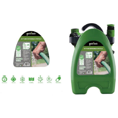 TRADE SHOP - Kit Tubo Estensibile Avvolgibile Pistola Irrigazione Giardino 10mt Staffa 57515 -