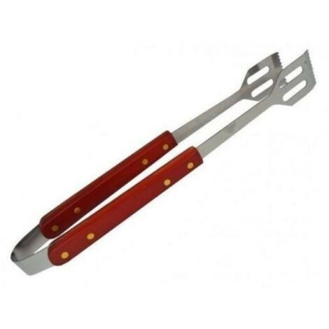 TRADE SHOP - Pinza Per Barbecue In Acciaio Con Manico Legno Griglia Attrezzo Bbq -