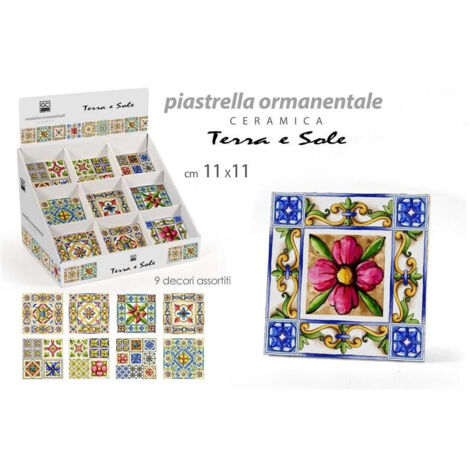 TRADE SHOP - Piastrella Ornamentale Ceramica 11x11 Cm Terra E Sole 9 Decori Assortiti 825637 -