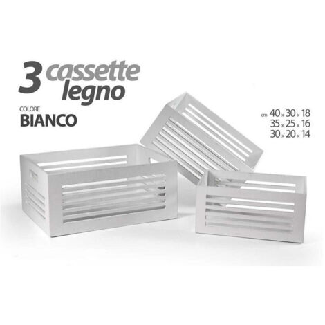 TRADE SHOP - Set 3 Cassette Legno Centrotavola Arredo Moderno Classico H18/16/14cm Bianco 799594 -