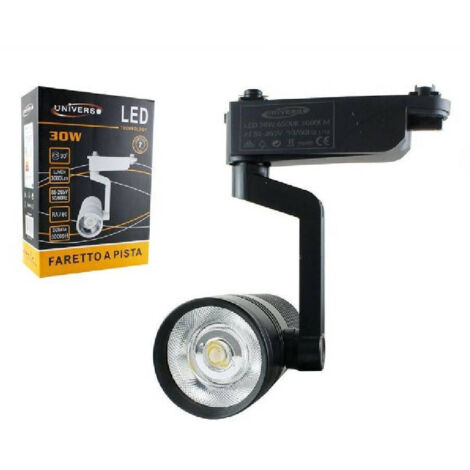 TRADE SHOP - Faretto Led Binario Nero Lampada Pista 30watt Luce Naturale Calda Fredda F-30w8h - -Bianco Caldo -