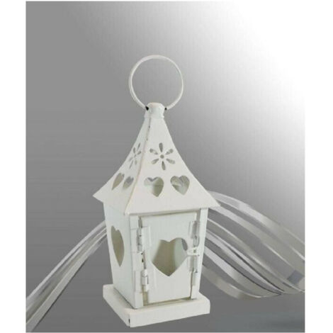 TrAdE Shop Traesio - Porta Candela Lumino Lanterna Bianca In Metallo Bomboniera Matrimonio 90539 -