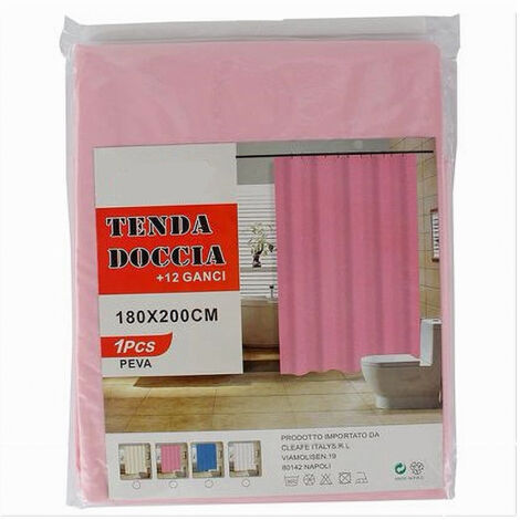 TRADE SHOP - Tenda Per Doccia Vasca Da Bagno Impermeabile Peva 12 Ganci Rosa 180x200cm 52145 -