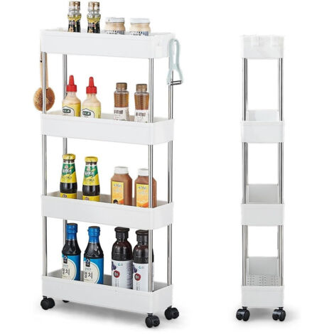 TRADE SHOP - Carrello Portaoggetti 4 Livelli Salvaspazio A 4 Ruote Scaffale Per Cucina Bagno -
