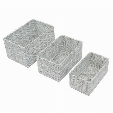 TRADE SHOP - 3 Cestini Tessuto Scatole Organizer Bagno Portaoggetti Makeup Grigi Chiaro 79048 -