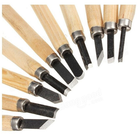 TRADE SHOP - Set 10pz Scalpelli Mini Manico In Legno Acciaio Per Scultura Intaglio Strumenti - (1/2)