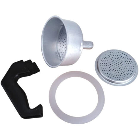 TRADE SHOP - Kit 4pz Ricambi Filtro Guarnizione Manico Imbuto Caffettiera Moka Misura 1 Tazza -