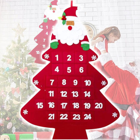TRADE SHOP - Calendario Avvento Albero Di Natale Con Tasche In Feltro Decorazioni Natalizie - (1/4)