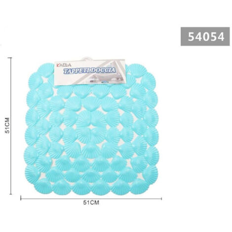 TRADE SHOP - Tappeto Antiscivolo Quadrato Conchiglie Azzurro Vasca Bagno Doccia 51x51cm 54054 -