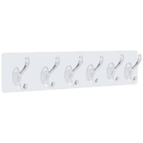 TRADE SHOP - Gancio Appendiabiti Da Parete A 6 File Adesivi Trasparenti Appendere Accessori -