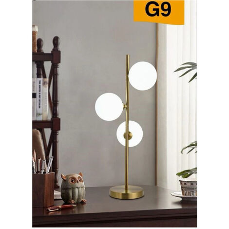 Lampada Da Tavolo Minimalista Bronzo Con Paralume In Vetro Bianco Sferico, Altezza 30 Cm, Design Elegante Per Comodino, Scrivania, Ingresso, Attacco G9 - 3